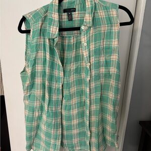 Aqua Mint and Beige Plaid Top
